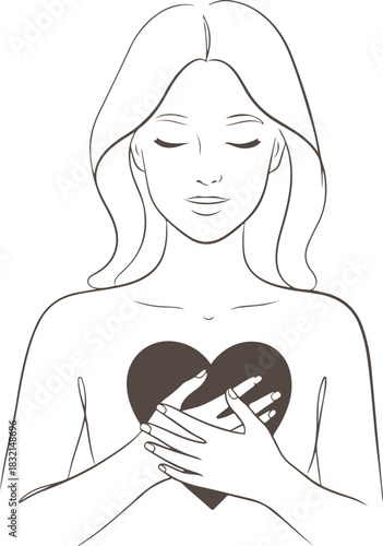 Woman holding a broken heart in her chest vector Illustration