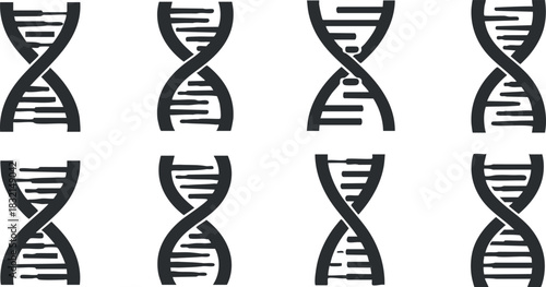 A collection of DNA double helix icons in modern geometric black vector style, perfect for scientific illustrations and educational materials