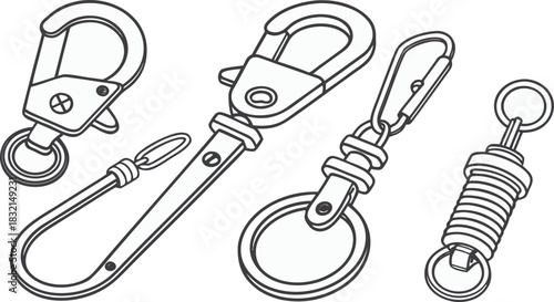 Collection of versatile metal clips, carabiners, and keychains for keys, bags, and outdoor accessories.