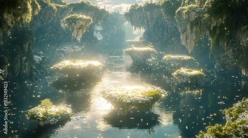 Ethereal forest stream with mystical underwater scenery