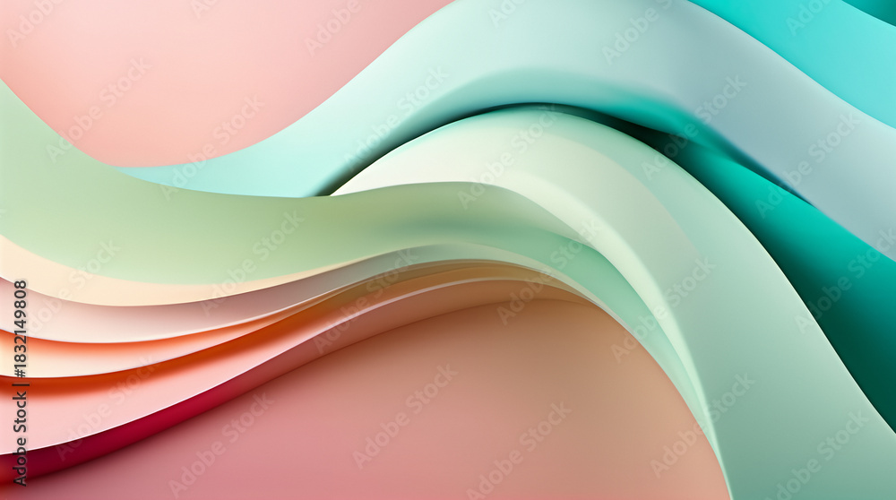 Naklejka premium Soft pastel abstract background with smooth flowing layers in mint and peach tones