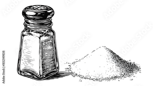Salt Drawing with Salt Shaker and Next to Salt Vector Illustration