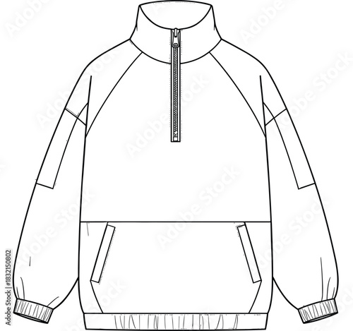 Oversized Hoodie and Striped Track Pants Fashion Flat Sketch Vector: Modern Athleisure Casual Streetwear Apparel Design Template