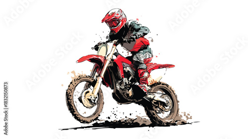 Adventure enthusiast riding dirt bike off-road with helmet