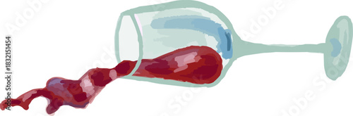 Watercolor Red Wine Splashing Expressively Out of Glass