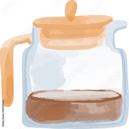 Hand-Drawn Watercolor Sketchy Glass Coffee Press Brewer