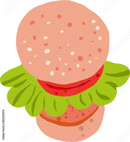 Watercolor Sketchy Full Color Classic Hamburger Fast Food