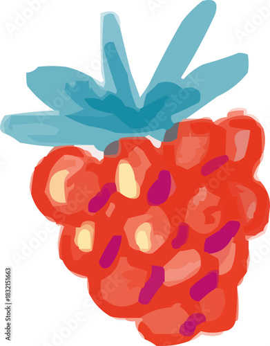 Watercolor Sketchy Isolated Single Red Raspberry Berry