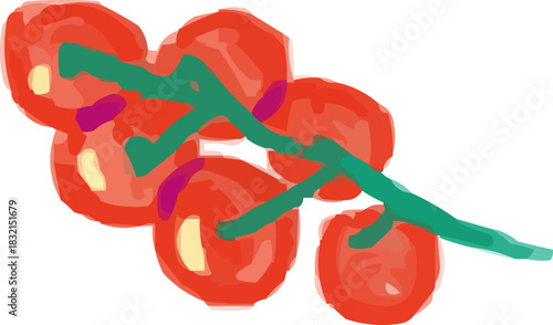 Watercolor Sketchy Cherry Tomatoes on the Vine Branch