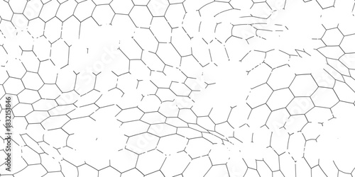 Fishing or soccer net. Repeated hexagon pattern. Black wired mesh texture isolated on white background. Metallic or fabric fence, cage or lattice structure. Vector graphic Illustration.