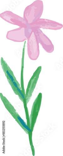 Watercolor Sketchy Simple Isolated Pink Flower Blossom