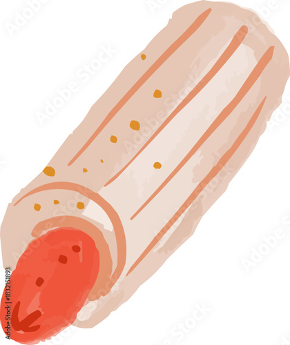 Hand-Drawn Watercolor Sketchy French Hot Dog Sandwich