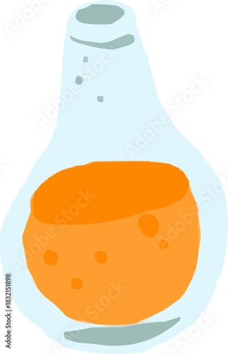 Watercolor Sketchy Glass Bottle with Orange Juice Drink