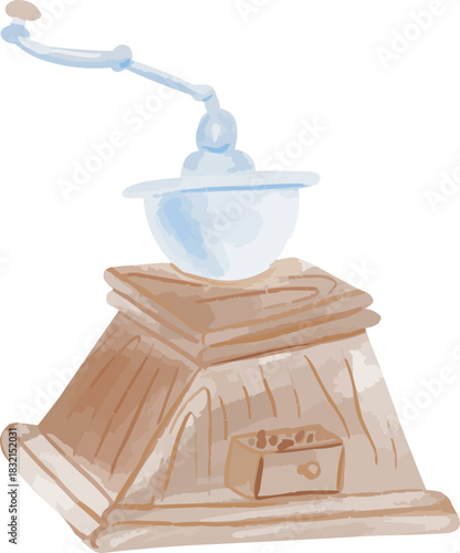 Watercolor Sketchy Vintage Mechanical Coffee Bean Grinder