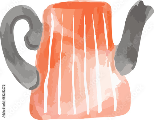 Hand-Drawn Watercolor Simple Isolated Green Tea Pot Kettle