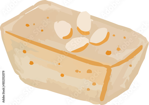 Watercolor Sketchy French Financier Cake with Almonds