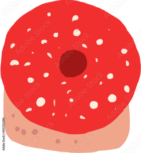 Hand-Drawn Watercolor Doughnut with Fruit Glaze Topping