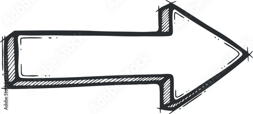 A hand-drawn sketch of a right-pointing arrow in black and white vector style, suitable for directional signage and graphic design projects