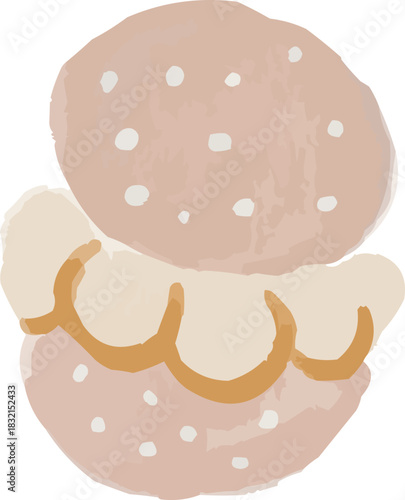 Watercolor Sketchy Choux Pastry with Cream Filling Dessert