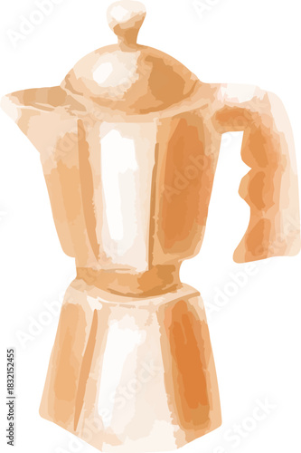 Hand-Drawn Watercolor Gold Italian Moka Pot Coffee Maker