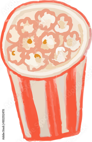 Hand-Drawn Watercolor Paper Bucket Full of Popcorn