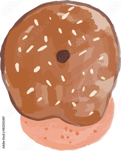 Watercolor Sketchy Isolated Chocolate Glazed Doughnut