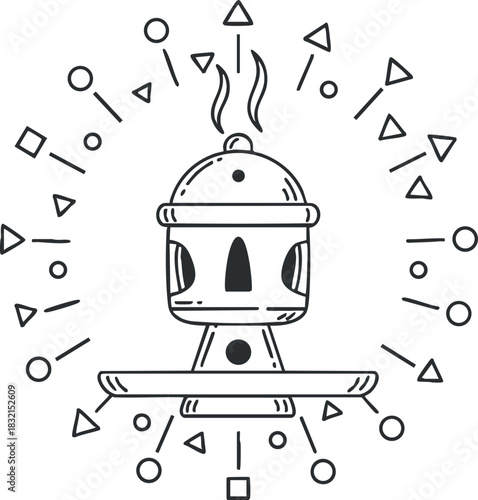 A UFO hovering with beams in an outline geometric style, perfect for sci-fi and space-themed projects