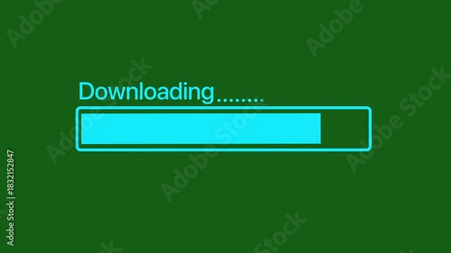 Downloading progress bar on a green background with a bright light blue loading bar and text