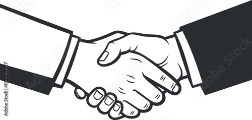 A handshake between two hands in a clean outline vector style, suitable for business agreements and partnerships