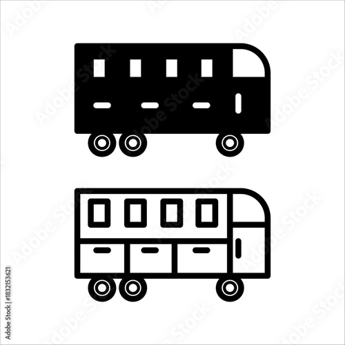 bus icon set black and white