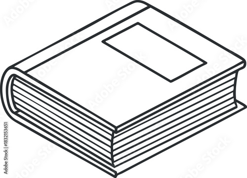 An illustration of a closed book with a blank cover in minimalist outline vector style, suitable for educational materials and design projects