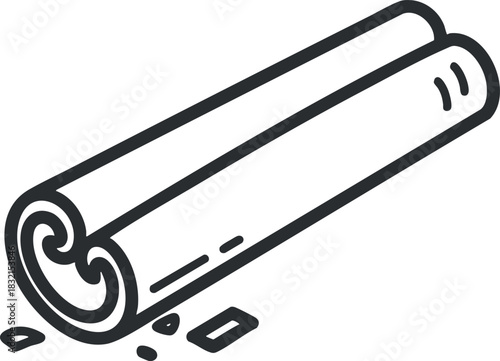A rolled cinnamon stick in simple black outline vector style, suitable for food and cooking designs