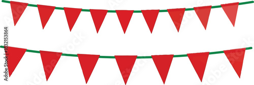 Red Flags Garland Hanging on Green Rope Decoration Element Used for Christmas Decoration Celebrations and Parties Vector Illustration