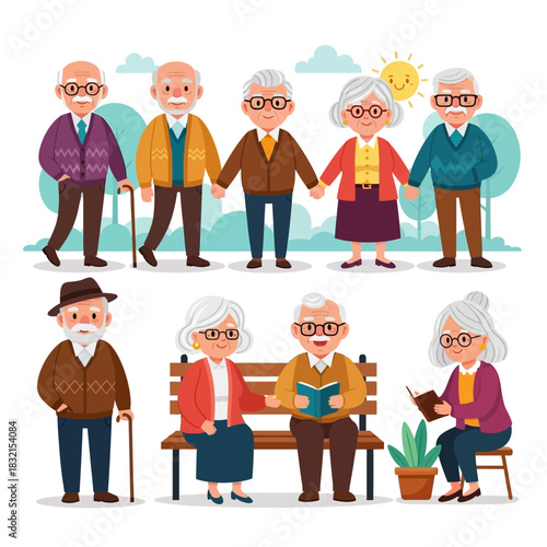 set of cartoon people in different situations