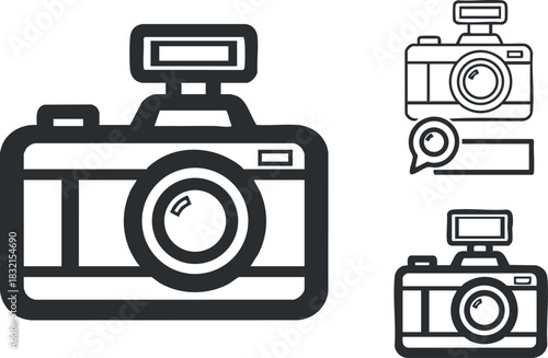 A collection of camera icons in minimalist outline vector style, suitable for photography-related branding and creative projects