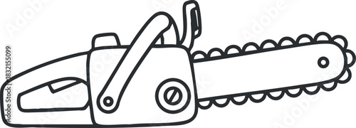 A chainsaw with a detailed design in black and white outline vector style, ideal for woodworking and outdoor projects