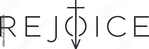 The word 'Rejoice' designed in a minimalist modern vector style with a cross symbol, perfect for faith-based branding and inspirational projects