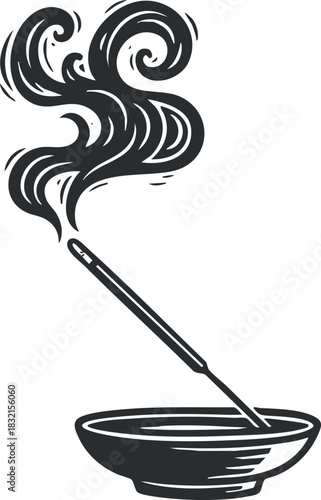 A bowl of steaming noodles with chopsticks in black and white minimalist vector style, ideal for culinary branding