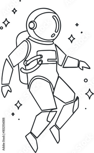 An astronaut in a space suit floating among stars in a minimalist line art vector style, perfect for space-themed designs