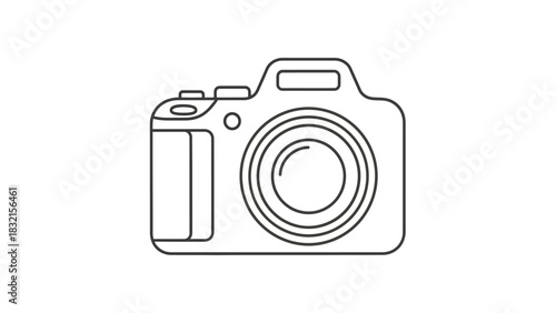 Camera outline illustration capturing photographic equipment design.