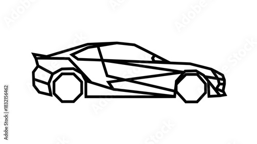 Geometric Line Art Drawing of a Modern Sports Car.