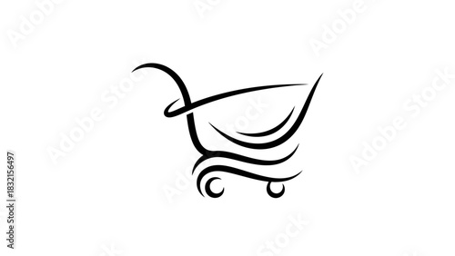 Elegant Shopping Cart Icon with Stylized Lines.