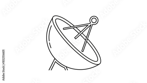Simple black and white line art of a satellite dish icon.