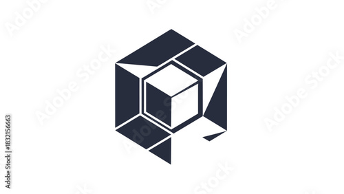 Geometric cube design with multiple layers and a modern aesthetic.