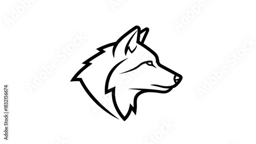 Minimalist line art wolf head profile mascot logo.