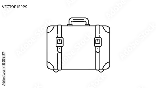 Classic travel suitcase with straps line art vector icon.