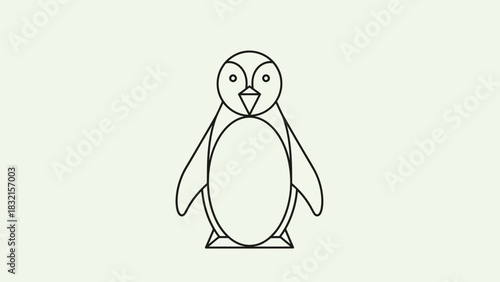 Simple Line Art Drawing of a Penguin Standing Upright.