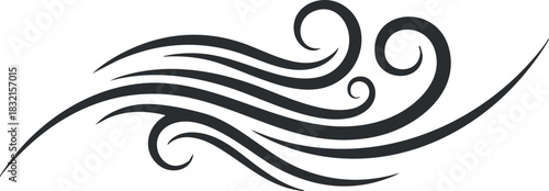 A stylized wave design with flowing lines and swirls in black vector style, suitable for decorative purposes