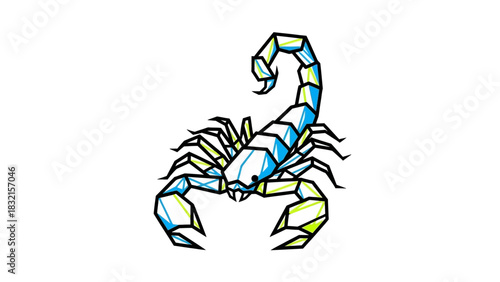 Geometric Scorpion Illustration with Blue and Yellow Hues.