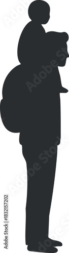 A silhouette of a parent carrying a child on their back in a minimalist vector style, perfect for family and lifestyle illustrations